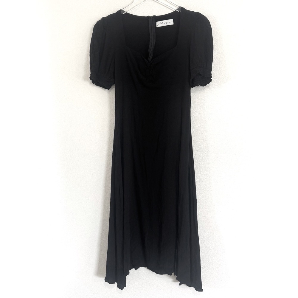 Petal & Pup | Franklin Puff Sleeve Midi Dress in Black - Sweetheart Neck - Picture 2 of 6